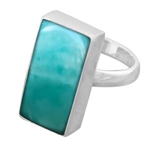 SILVESTO INDIA Amazonite Ring 925 Solid Sterling Silver Ring March Birthstone Ring Baguette Gemstone Ring Boho Silver Jewelry Handmade Ring Gift For Her (10)