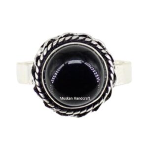Black Onyx Round Gemstone Pure 925 Sterling Silver Statement Handmade Ring For Women, Beautiful Gifts For Valentine Day
