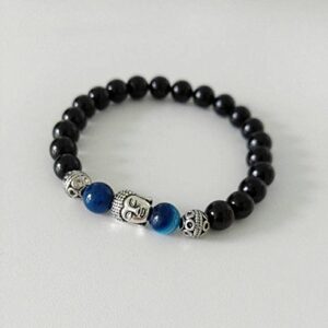 Black Tourmaline, Blue Agate and Buddha Handmade Unisex Gemstone Bracelet, Handmade Bracelets, Handmade Gemstone Bracelets, Unisex Bracelets