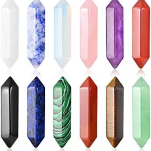 12 PCS Crystals and Healing Stones Sets Natural Rose Quartz Amethyst Clear Quartz Reiki Healing Quartz Crystals Points Chakra Healing Crystals Wands for Chakra Balancing Meditation Crystal Therapy