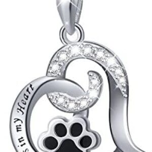 FLYOW 925 Sterling Silver Cute Paw Print Forever Love Heart Pendant Necklace/Bracelet/Stud Earrings Gift for Women Teen Girls, Box Chain 18″