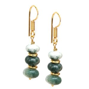 Gempires Natural Mossagate Beads Dangle Earring For Women, Birthstone Jewelry, Gift for Her (Mossagate)