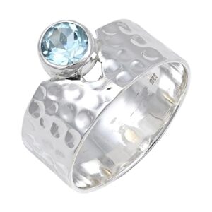 JewelForce Blue Topaz Gemstone Band Ring 925 Sterling Silver Band Ring Men & Women Band Ring All Size Band Ring Gift Item Handmade Jewelry JSR-134H_US9
