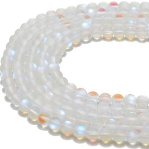 PLTbeads Gorgeous Moonstone Crystal Glass Natural Gemstone Loose Beads 8mm Matte Round Approxi 15 inch DIY Bracelet Necklace for Jewelry Making