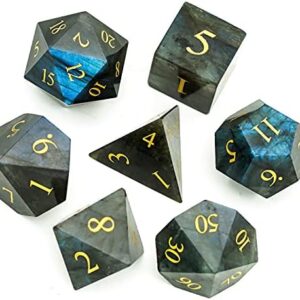 UDIXI Gemstone DND Dice Set, 7PCS Natural Stone D&D Dice Polyhedral Dice with Gift Case for Dungeons and Dragons Role Playing Games and Other Tabletop Games (Labradorite)