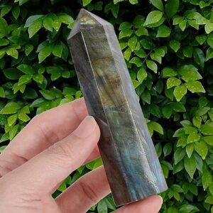 LAIDANLA 4″ Labradorite Healing Crystals Wands Polishing Natural Reiki Energy Wand Stone Hexagonal Point Obelisk Large Crystal Gemstones for Meditation Therapy Crystal Grid Gifts Decoration 1Pcs