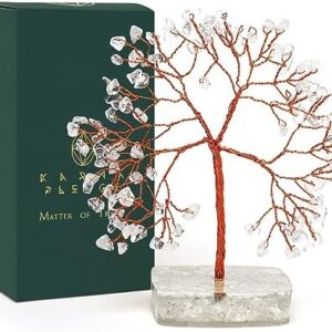 Clear Quartz Crystal Tree of Life, 7 Chakra Reiki Healing Crystals for Positive Energy & Good Luck, Money Bonsai Trees, Handcrafted Feng Shui Décor for Home and Office Decoration, Spiritual Gifts