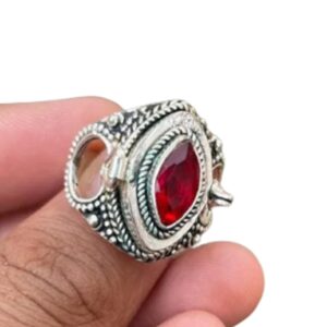 Garnet Ring, Poison Box Ring, Faceted Marquise Stone Ring, Secret Message Locket Ring, Snuff Poison Ring, Storage Box Ring, Trending Jewelry, Gemstone Box Ring, Poison Pill Box, Handmade Poison Ring