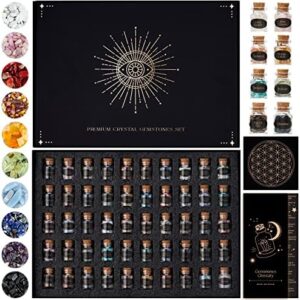 Crystals and Healing Stones | A Set of 50 Crystal Chakra Stones Wish Bottles | Healing Crystals for Beginners with Spell Jars | Real Crystals in Potion Bottles with Rare Raw Crystals and Crystal Grid