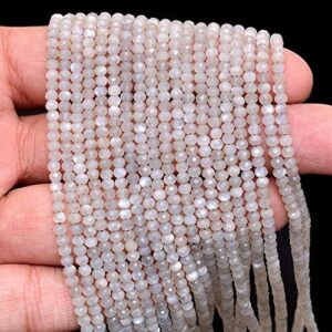 AAA+ Grey Moonstone Faceted Rondelle Beads | Gemstone 3mm-4mm Beads 13inch Strand | Natural Grey Moonstone Semi Precious Gemstone Fire Beads Pack of 5