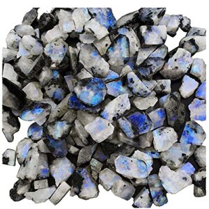 Gempires Natural Raw Polised Blue Moonstone Gemstone For Jewelry, 15 to 30 mm Moonstone Rough, Rainbow Moonstone Loose Chips, Loose Rough Gemstone Supplies (50 Carat)