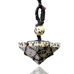 Dalmatian Jasper Necklace Crystal Jewelry for Men Women : Stylish Natural Gemstone Men Jewelry, Unique Women Men’s Necklace with Crystal Stone Holder Necklace Pyramid (Black Macrame)