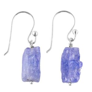 InfinityGemsArt Purple Tanzanite Gemstone Earrings Pair, Natural Raw Crystal, Dangle & Drop, Birthstone, Energy Healing Crystals Jewelry in Rhodium Plating 925 Sterling Silver, Elegant Gift