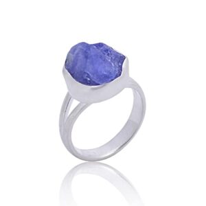 Natural Raw Tanzanite Gemstone Ring 925 Sterling Silver Ring Handmade Raw Gemstone Ring For Women Size (8)