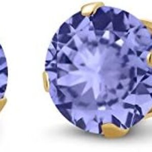Gem Stone King 14k Yellow Gold Tanzanite Stud Earrings For Women (1.00 Cttw, Gemstone Birthstone, Round 5MM)