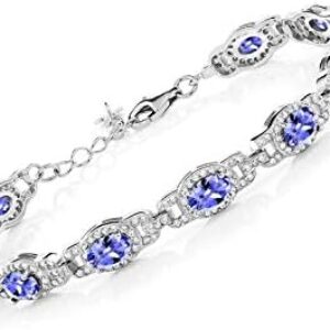 Gem Stone King 925 Sterling Silver Blue Tanzanite Tennis Bracelet For Women (8.55 Cttw, Gemstone Birthstone, 7 Inch with 1 Inch Extender)