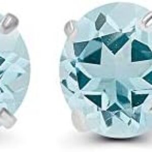 Solid 14K Yellow, White or Rose Gold 4mm Round Genuine Gemstone Birthstone Prong Set Stud Earrings For Women and Girls