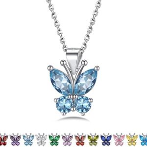 Bestyle Silver Birthstone Butterfly Earring Necklace Ring for Gilrs Women-Dainty Cute Butterfly Jewelry Gifts for Women On Birthday Christmas for Wife Girlfriend Mom Daughter Teen Girls